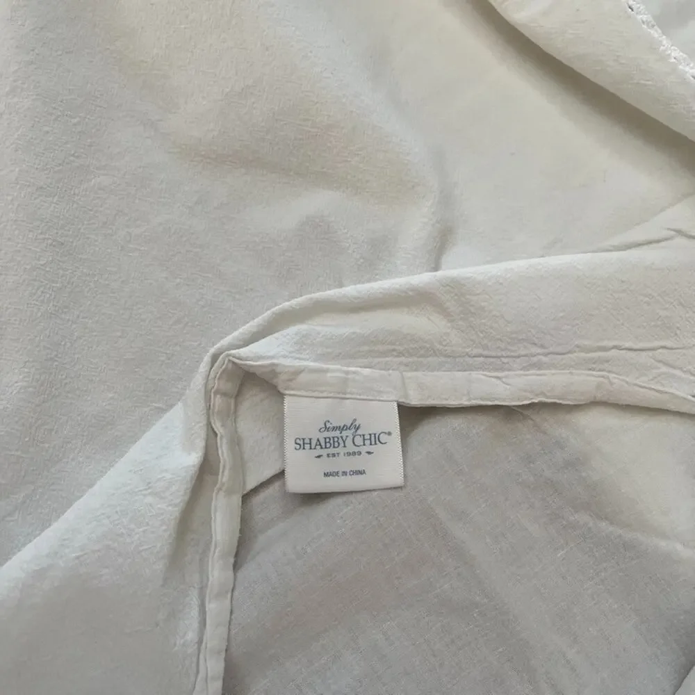 Simply Shabby Chic White King Pillow Shams (2) Linen Blend Lace Crochet Trim